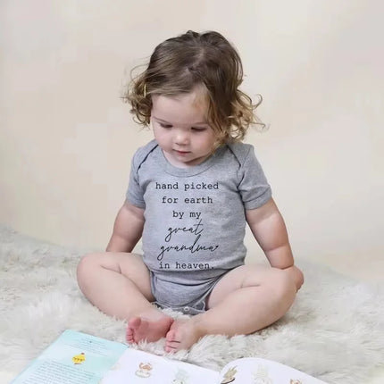 Hand Picked for Earth By My Great Grandma in Heaven Cute Casual Newboorn Baby Girls Boys  Romper Summer Infant Jumpsuits