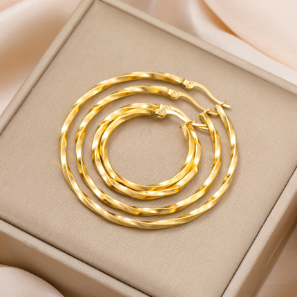 Cazador Geometric Hoop Earrings Women 28-54MM Real Gold Plated Stainless Steel Earrings Trend 2026 Jewelry Party Birthday Gift