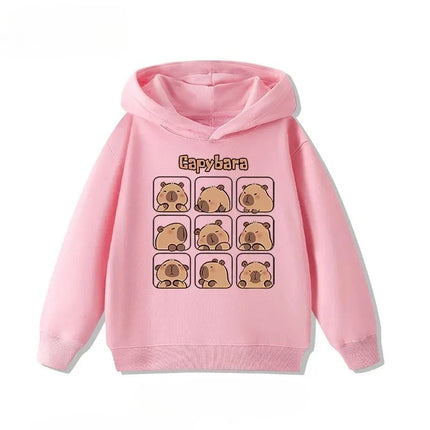 Autumn Winter Cartoon Cute Capybara Print Children's Hooded Hoodies Casual Fashionable Comfortable Boy Girl Sweatshirt Pullover