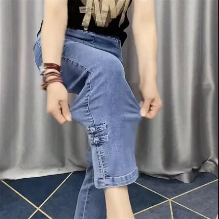 2025New Spring Autumn High Elasticity Women Jean Korean Loose Straight Ankle-Length Cowboy Pants Female Extends Denim Pants Lady