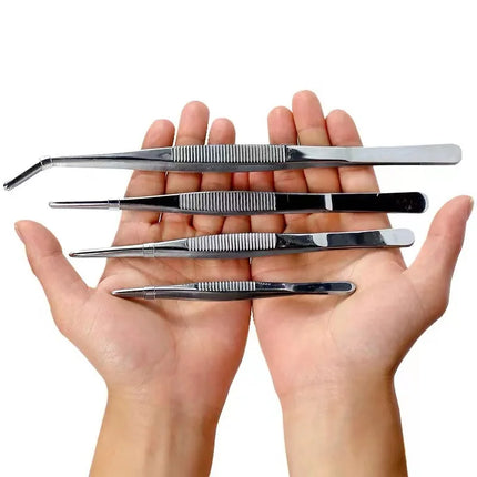 Stainless steel thick curved straight tweezers 48cm long teeth anti slip pet feeding tool, aquarium plant tweezers