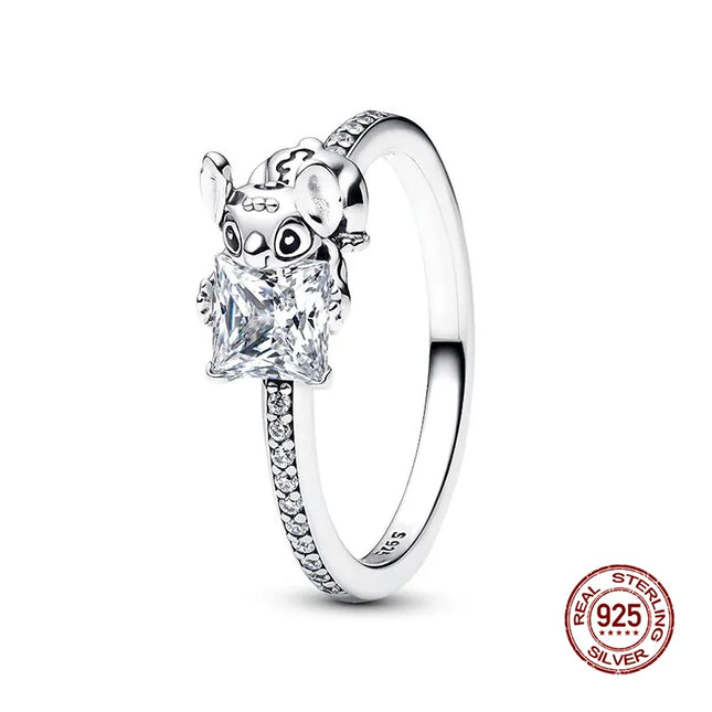 New 925 Silver Sun and Moon Love Princess Zircon Oxide Enamel Heart Love Ring Fashion Fine Jewelry For Women Gift Hypoallergenic