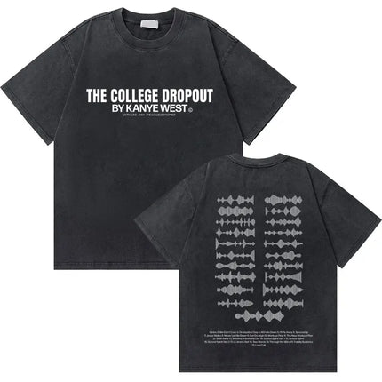 Washed Vintage Rapper Kanye West Graduation Bear Graphic T Shirt Men Pure Cotton T-shirt Men's Hip Hop Fashion Oversized Tshirt