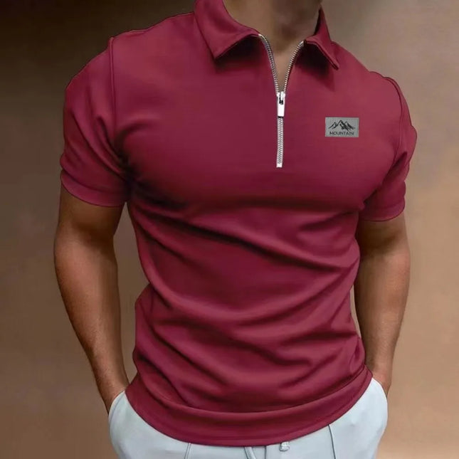 Men's New Summer Polo Shirt, with a Turned-Down Collar and Zipper, a Plain-Colored Casual Style Short-Sleeved T-Shirt