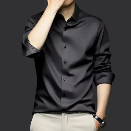 6XL Mens dress black shirts long-sleeved Office Wear Oversize wrinkle-proof non-ironed solid color business casual ice silk