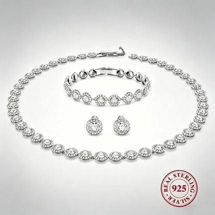 1pc S925 Sterling Silver Round Jewelry Set, Unique Earrings,Bracelet,Necklace, For Daily, Party, And Banquet Decor