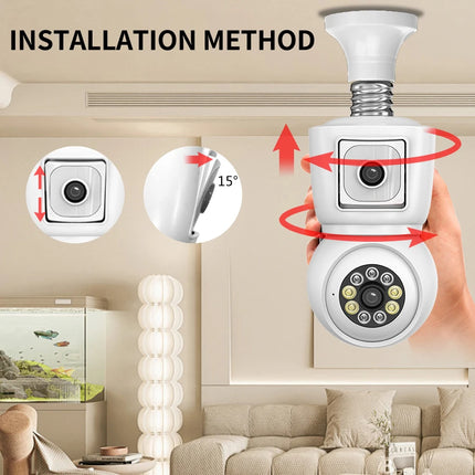 4MP wireless Wifi E27 bulb dual-lens camera safety protection CCTV baby monitor PTZ automatic tracking bidirectional audio ICSEE