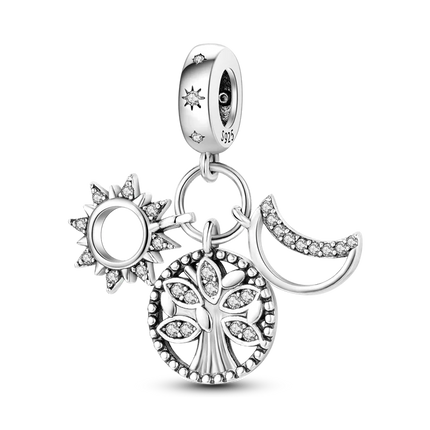 925 Silver Color Star Moon Heart Safety Chain CZ Beads Angle Wing Pendant Fit Bangle Charms Bracelet DIY Women Original Jewelry