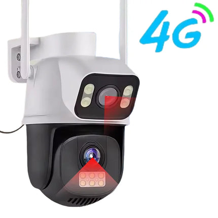 8MP 4G Sim Card Camera Dual Lens Dual Screen Wireless WiFi Outdoor Surveillance Cam Human Detect Security Protection PTZ IP Cam