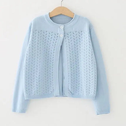 1-11yrs Cotton Girls Cardigan Outerwear Children Blue Coat White Shrug Sweater Kids Clothes For 2 3 4 5 6 10 11 Years Old 185032