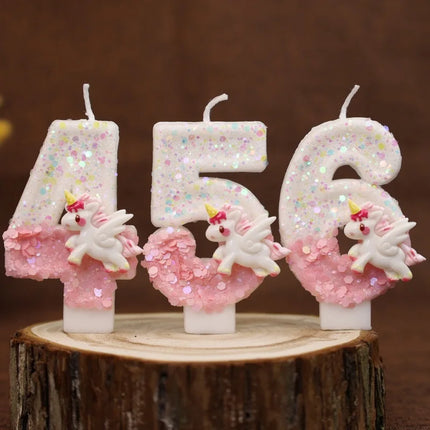 Happy Birthday Candles Pink Unicorn 4 Year Baby Candle Decoration For Cake Glitter Birthday Candle Party Anniversary Decorate