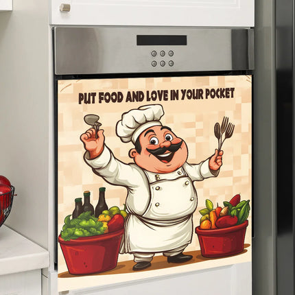 1pcs Laughing Chef Delicious Ingredients Poster Cabinet Dining Room Background Landscaping Wall Sticker Kitchen Decoration