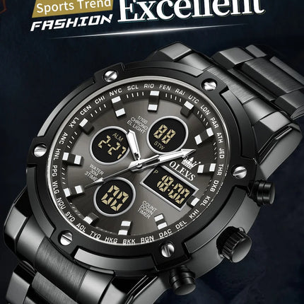 OLEVS 2024 New Mens Watches Top Brand Luxury Sport Digital Quartz Wristwatch For Men All Steel Military Waterproof Clock+Box