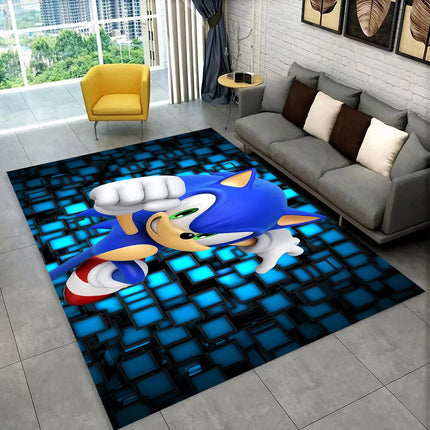 3D S-Sonik Cartoon Retro Area Rug, Carpet Rug for Living Room Children's Bedroom Sofa Doormat Decor, Kid Play Non-slip Floor Mat