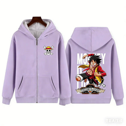 New One Piece Anime Hoodie Zip Up Jacket D Luffy Print Kids Hooded Sweatshirt Daily Casual Streetwear Tops 100-160cm