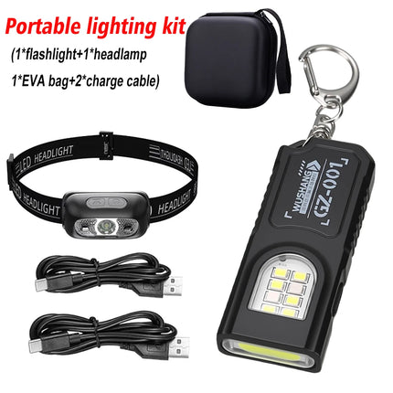 Powerful Mini COB LED Keychain Flashlight USB C Rechargeable Hanging Work Light Waterproof Keyring Camping Walking Pocket Lamp