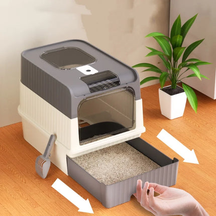 Pet Litter Box Kitten Anti Splash Toilet Fully Enclosed Spill proof Deodorant Cat Toilet Plastic Sandbox Cat Bedpan Sanitary Tra