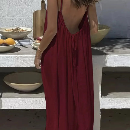 Ladies Sleeveless Strap H-Line Long Gown Loose Comfortable Polyester Casual Nightwear Home Clothing