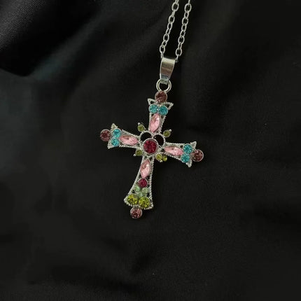 Summer Black Rhinestone Cross Jesus Pendant Choker Necklace for Women Punk Vintage Double Layers Chain 2026 Neck Boho Jewelry