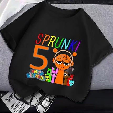 Sprunki Boys Girls 1-9 Years Birthday Children T-shirt Incredibox Cotton Kids Clothes Cute Cartoon Game Graphic Tops Party Gift