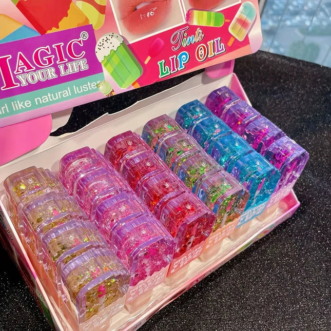 24Pcs Cute Ice Cream Design Lip Gloss Set Lip Tint Moisturizing Longlasting Lip Oil Girls Lips Makeup Wholesale