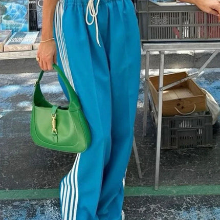 Women's Striped Y2K Pants - Loose Drawstring Sweatpants / Pantalon Femme Rayé Y2K - Jogging Ample Cordon