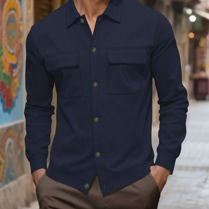 New 2025 Men's Casual Fashionable Long Sleeve Corduroy Shirt Cardigan Summer Season Neutral Minimalist Style Origin China