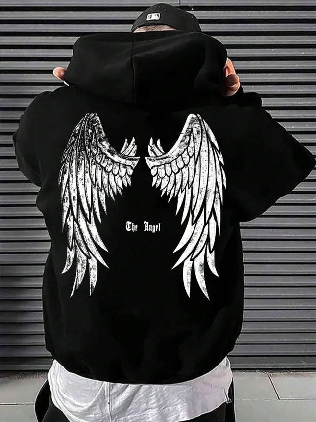 Autumn and winter new fashion wing print hoodie men's sweatshirt street high quality autumn and winter casual outdoor sports top