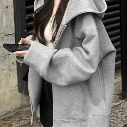 Korean Sle Women's Hoodie Fce Lined Zipper Jaet Loose Fit Long Sve Casual Comfortable Breathable Autumn Winter Coat