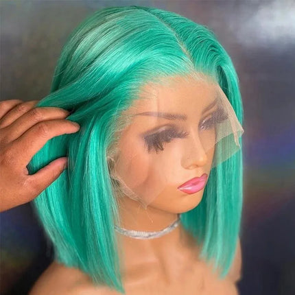 14inch Mint Green Short Bob Straight Hair Wig 13x4 HD Lace Frontal Synthetic  Preplucked  for Women drag queen