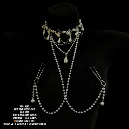 Metal Pearl Tassel Nipple Clamps Body Chain Nipple Massage Collar Body Restraint BDSM Adult Toy Stimulation Couples Foreplay 18+
