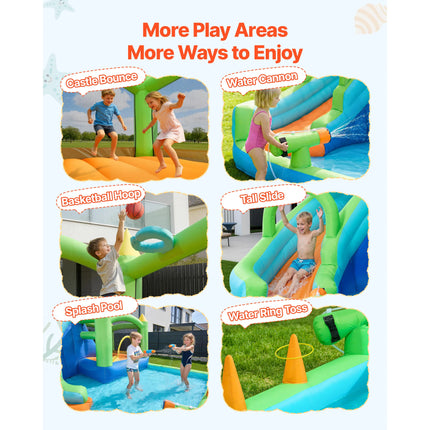 SucceBuy 11.3x12.3x7.0 ft Inflatable Bounce House with Castle Bounces Splash Pool & Water Ring Toss for 3 to 4 Kids Ages 3 to 8