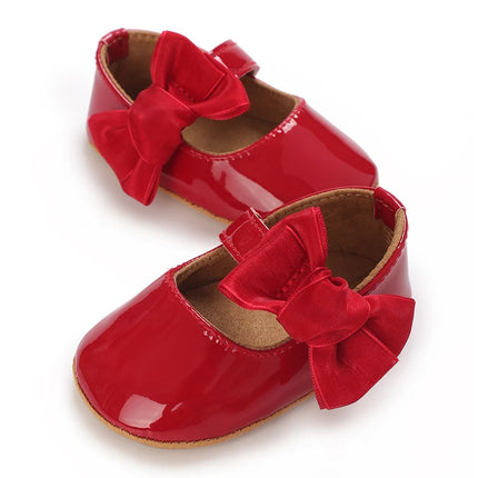 Spring and Autumn Red Comfortable Bow Detail Women's Baby Shoes for Newborns and Girls