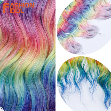 FASHION IDOL 24" 3pcs Deep Wave Curl Hair Synthetic Water Wave Braiding Hair Extensions Ombre Rainbow color Twist Crochet Hair