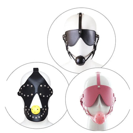SM Leather Padded Hood Blindfold Head Harness Mask Mouth Gag Balls BDSM Bondage Sex Toys For Couples 18 Adult Erotic Accessories