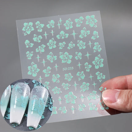 Hibiscus Flower 3D Nail Stickers Cherry Blossom Floral White Florals Petal Nail Art Decals Sliders Manicure Nail Tips Decor