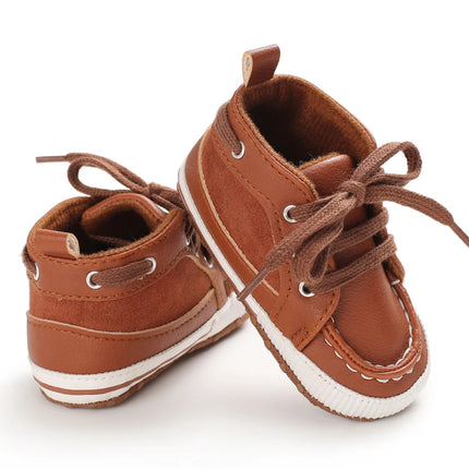 Spring and Autumn High Top With PU Anti Slip Baby Shoes 0-1 Year Old Baby Casual Sports Soft Soled Walking Shoes