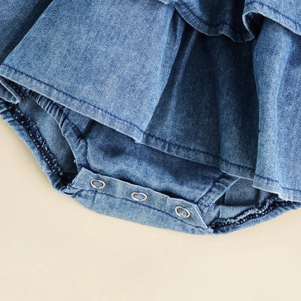 0-18M Newborn Infant Baby Girl Romper Dress Summer Sleeveless Suspender Pleated Ruffle Hem Bottom Snap Button Cute Bodysuits