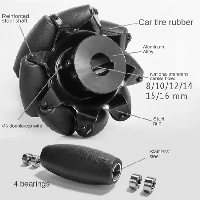 4pcs/lot 150KG Load 4-Inch Carbon Steel Mecanum Omni Wheel 81012141516mm Motor Coupling Intelligent Car Robot Chassis