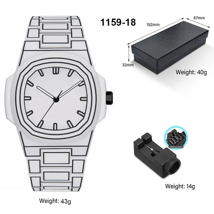 Top-quality luxurious men's sketch quartz watch with Arabic numeral display in 3D comic style