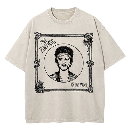 100% Cotton Vintage Washed Bruno Mars The Romantic Tour 2026 T Shirt Fashion Men Aesthetic Oversized Loose Acid Wash Tees Shirts