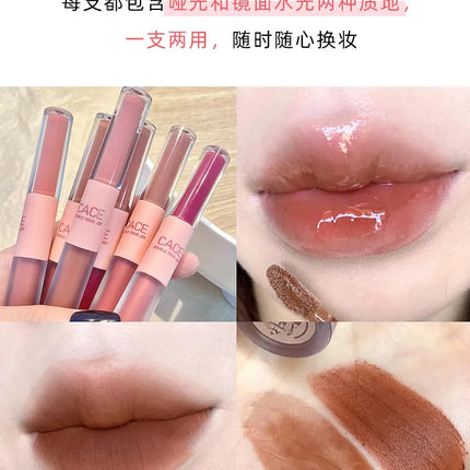 Double Head Lip Gloss Matte Velvet Sexy Red Tint Liquid Lipstick Waterproof Lipgloss Lasting Lip Glaze Korean Makeup Cosmetics