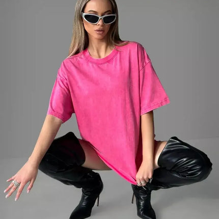 Summer Cotton Washed Women T-Shirts Hip Hop Loose Tee Shirt All-Match Fashion Short Sleeve Comfortable Multicolor Female Tops
