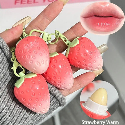Keychain Strawberry Warm Change Lip Balm Moisturizing Anti-dry Nourishing Fruit Lipstick Pink Colored Lip Tint Makeup Lips Care