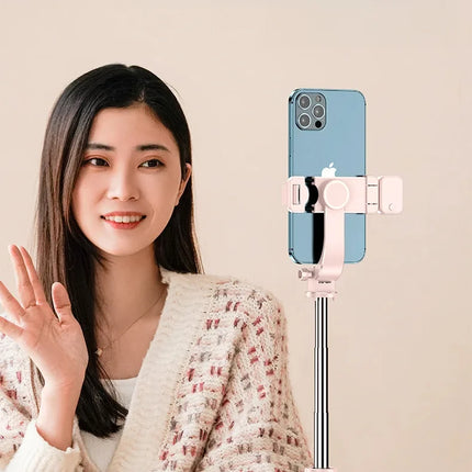 Bluetooth Remote Extendable Selfie Stick Tripod Stand for iPhone Samsung, Tiktok Live Streaming Portable Telescopic Phone Stand
