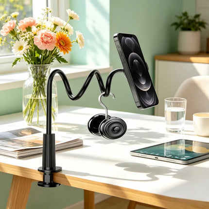 120CM Super Long Gooseneck Magnetic Phone Holder, Freely Adjustable Desktop Bed Stand, All Cellphone Compatible Magnetic Lazy Su