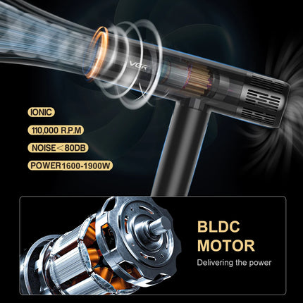 VGR Hair Dryer Professional Blow Dryer Wired Hair Dryer Machine BLDC Motor 110000 RPM Negative Ion Hair Styling Air Blower V-427