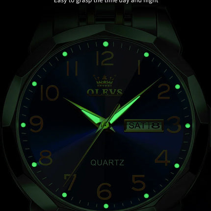 OLEVS Original Luxury Brand Watch for Men Waterproof Silver Stainless Steel Classic Casual Quartz Wristwatch Date Week Man Gift