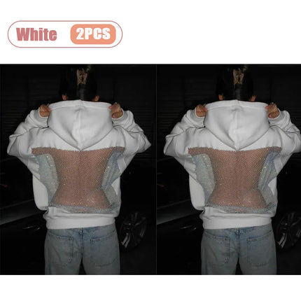 1/2PCS Fashionable Women’s Hoodie Solid Color Hollow Mesh Backless Sweatshirt for Fall and Winter Ideal Christmas Gift