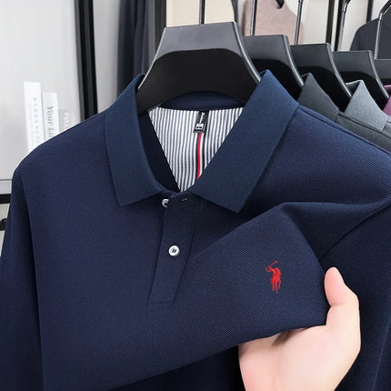 100% pure cotton autumn and winter men's fashion sports brand embroidered pony long-sleeved polo shirt business casual T-shirt